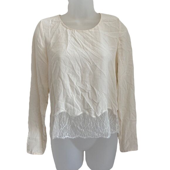 Wilfred XS Desaix Blouse 100% Silk Ivory Chiffon Long Sleeve Top - Picture 1 of 11